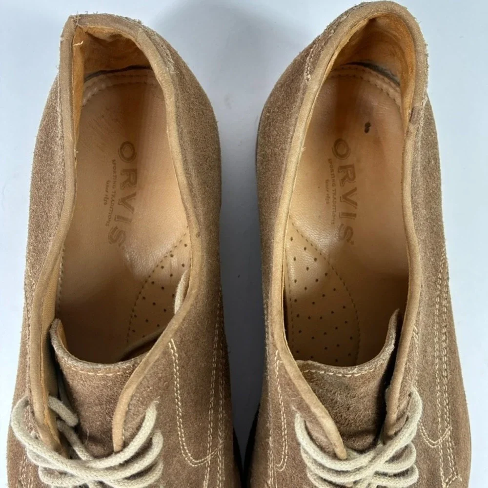 Orvis 06L0 Men's US 11.5 Dirty Buck Tan Brown Suede Derby Oxfords Shoes Brazil